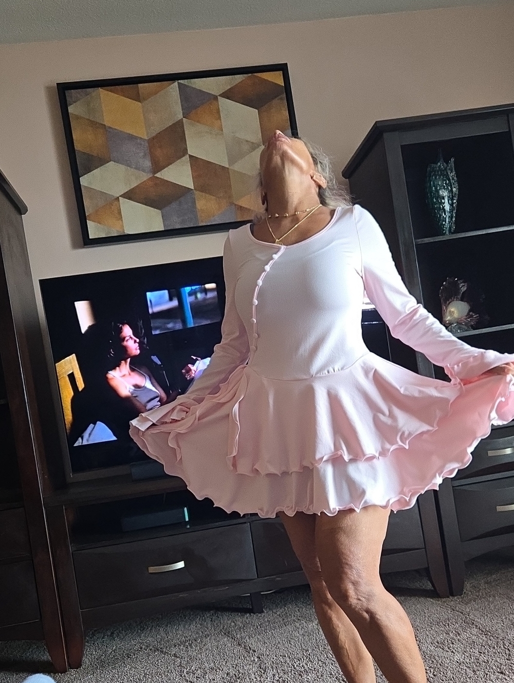 Light Pink Ruffled Dress Comfy Cotton Stretchy Material Like New
